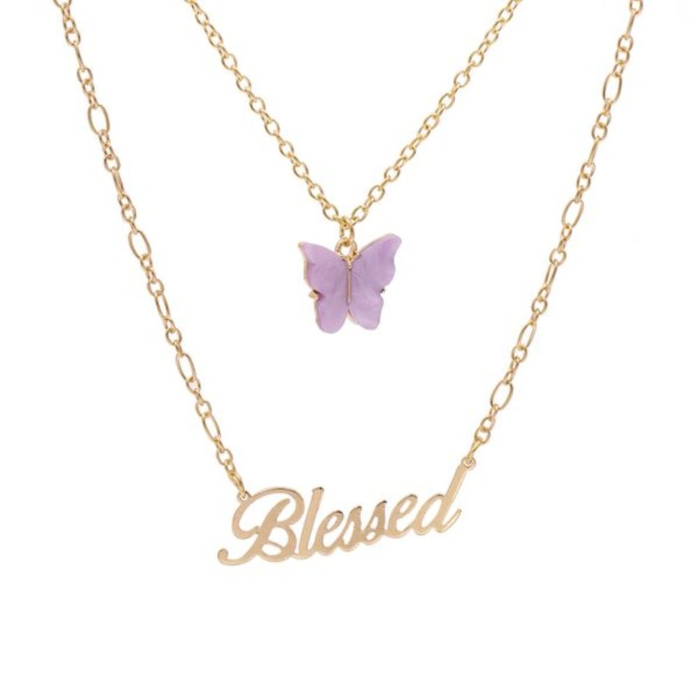 Purple Blessed Butterfly Double Necklace